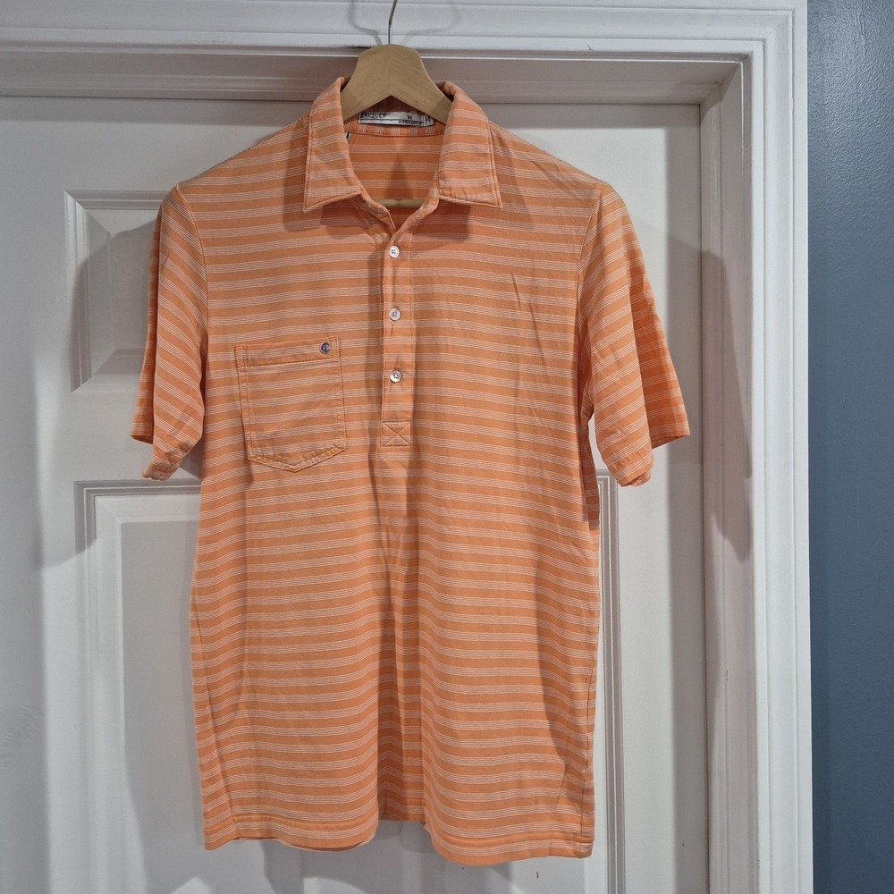 Criquet Polo Shirt Mens Medium Peach Striped Pima Cotton Preppy Soft Stretch